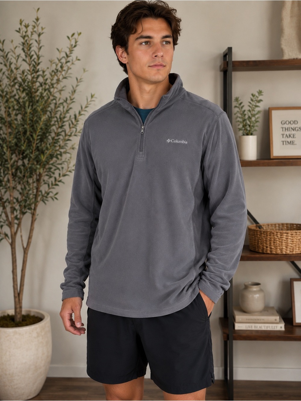 Columbia Gray Fleece Quarter Zip Pullover Men’s Large